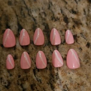 Pink and White Press-On Nails